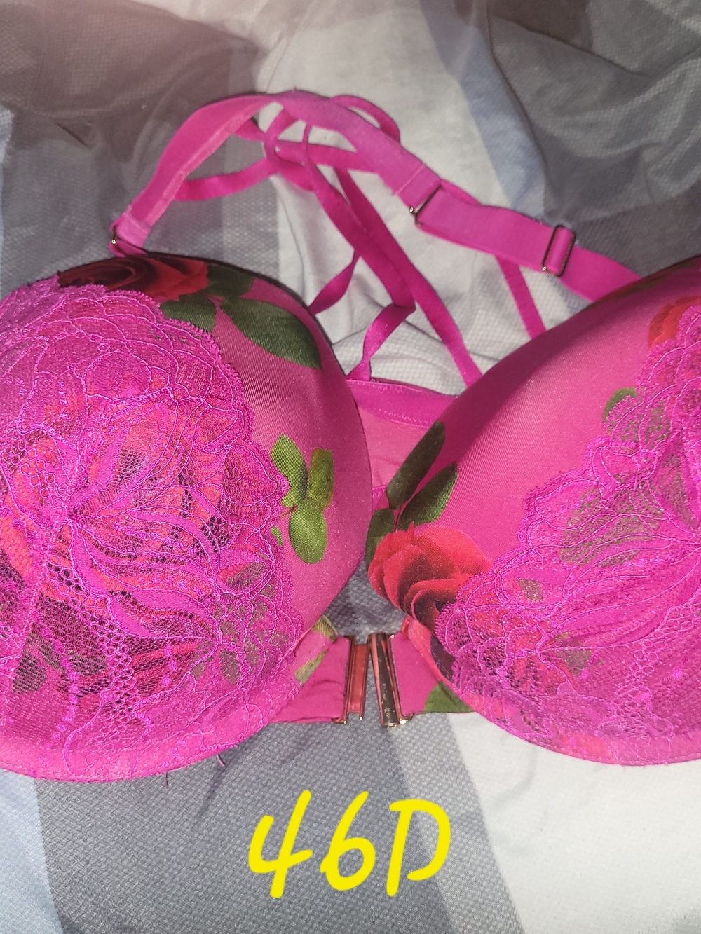 Lane Bryant Hot Pink Floral Lace Front-Closure Push-Up Bra